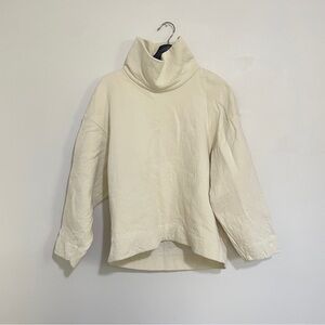 COS Oversized Padded 3/4 Sleeve Turtleneck High-Low Sweatshirt Top (Cream, S)